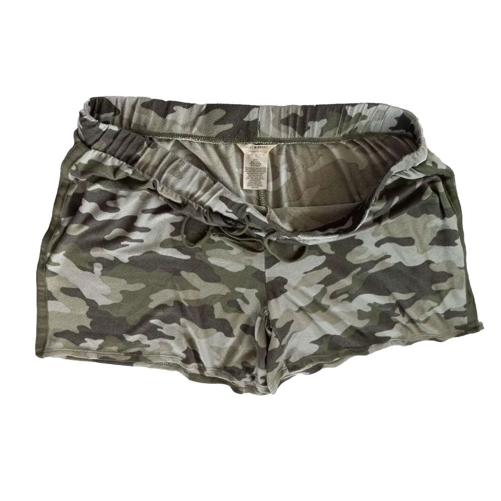 Lucky Brand XL Drawstring Stretch Waistband Sweat Coumoflage Green Short